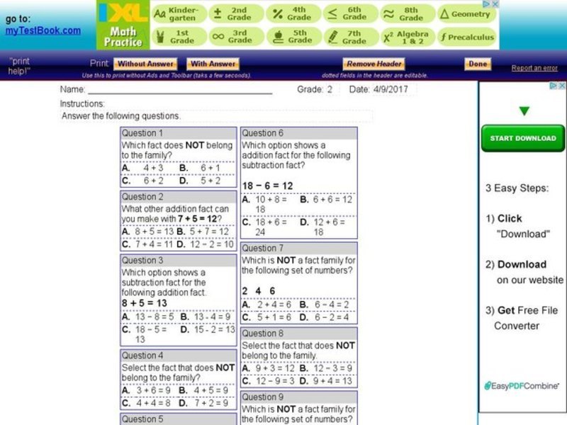 My Test Book:  Addition and Subtraction Interactive