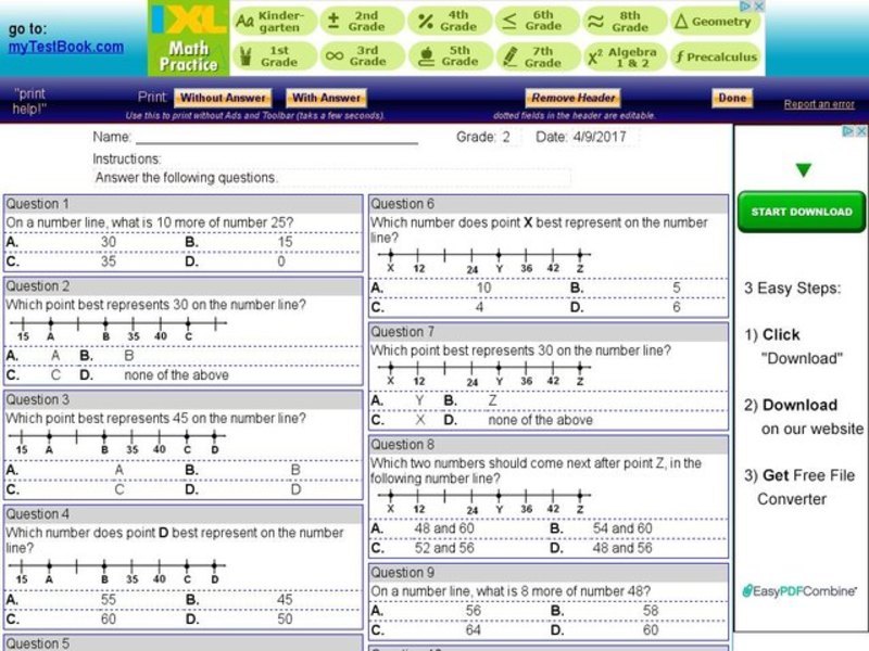 My Test Book: Number Line Math Interactive
