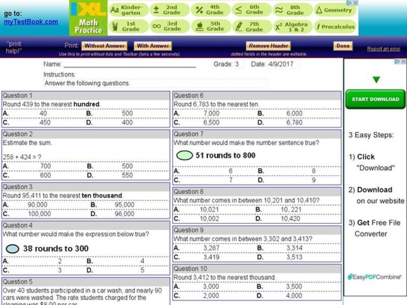 My Test Book: Rounding and Number Order Interactive