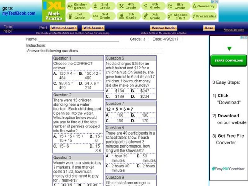 My Test Book: Multiplication Interactive