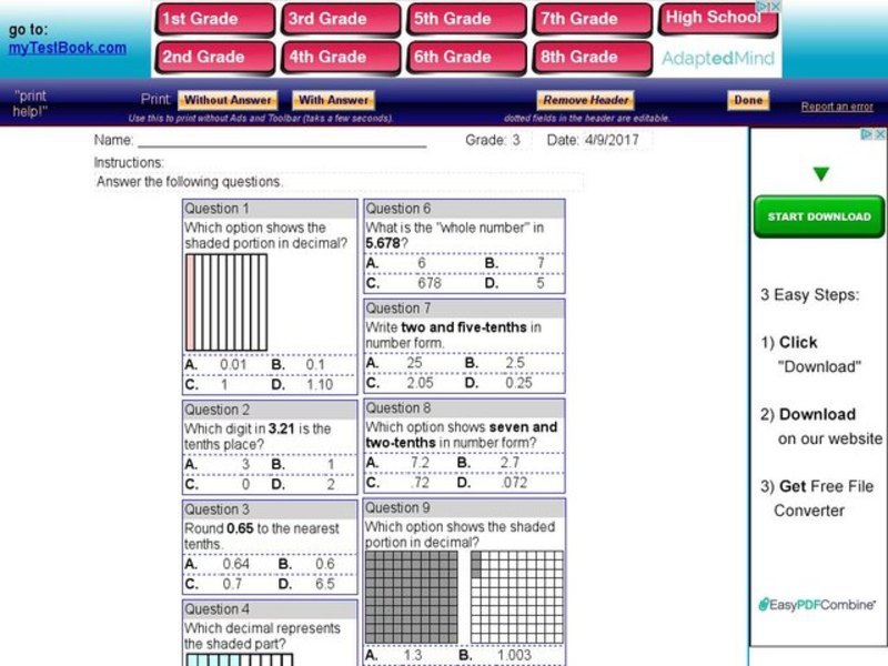 My Test Book: Decimals Interactive