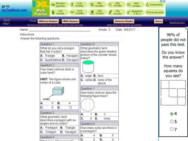 My Test Book: Geometry skills Interactive