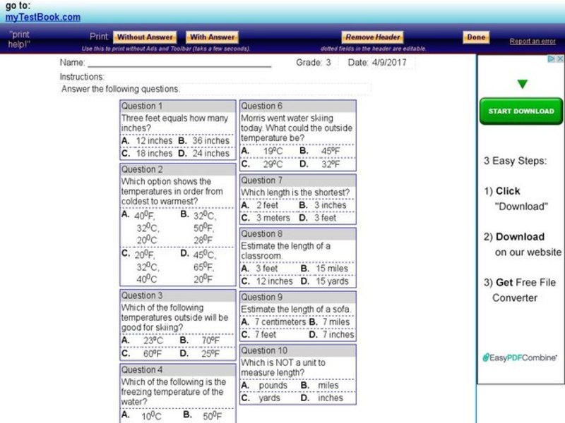 Measuring Length and Temperature for Grade 3 Interactive