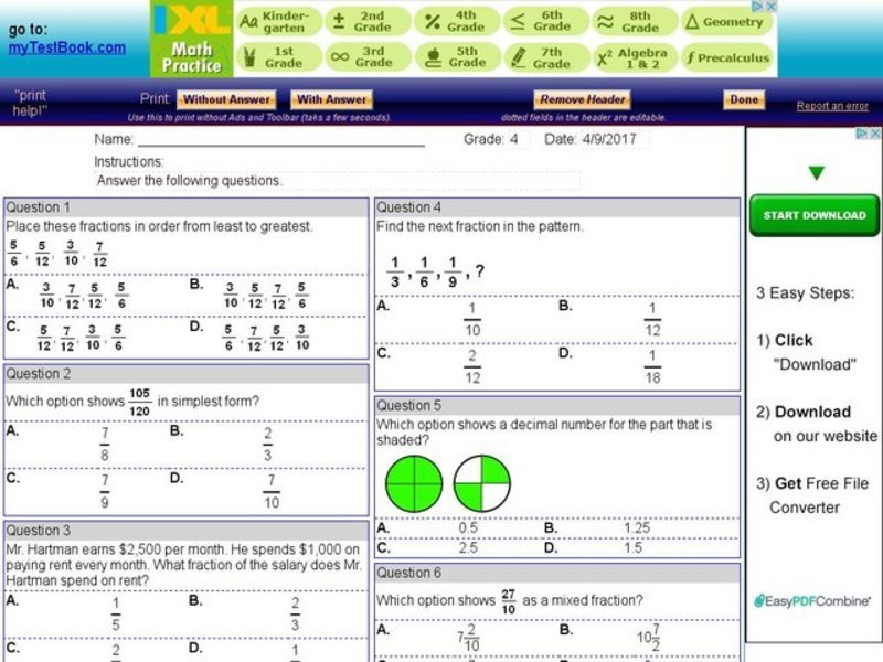 My Test Book: Fractions and Decimal Interactive