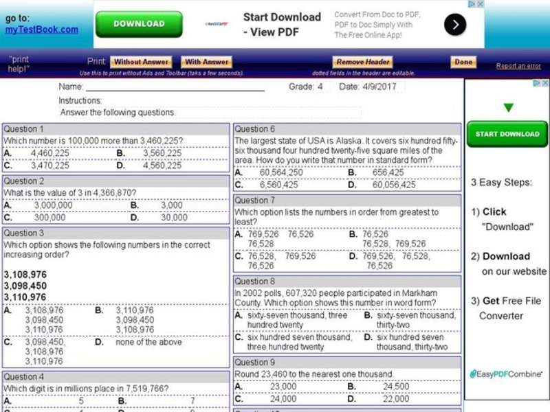 My Test Book: Number Value Interactive
