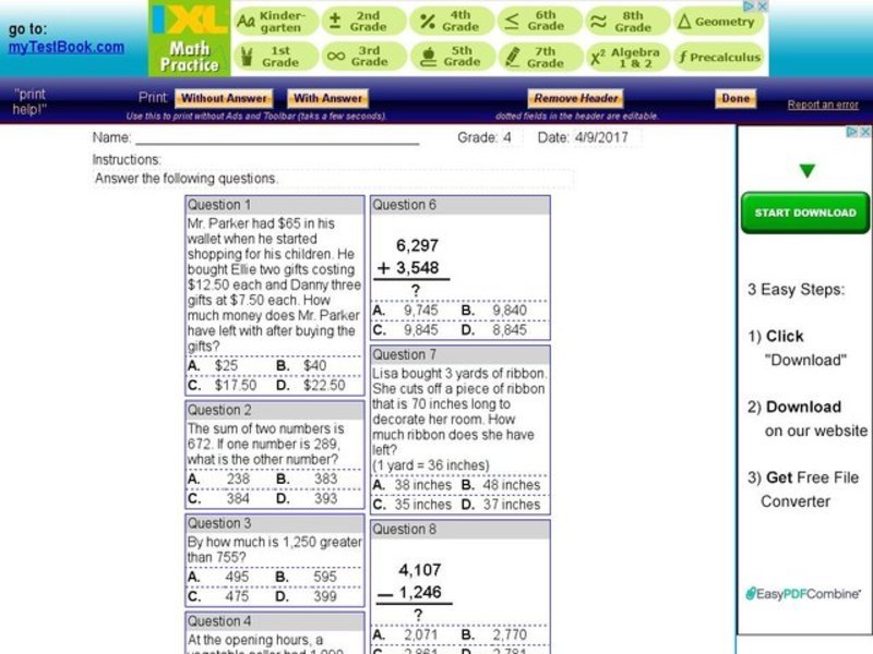  Math Word Problems Interactive