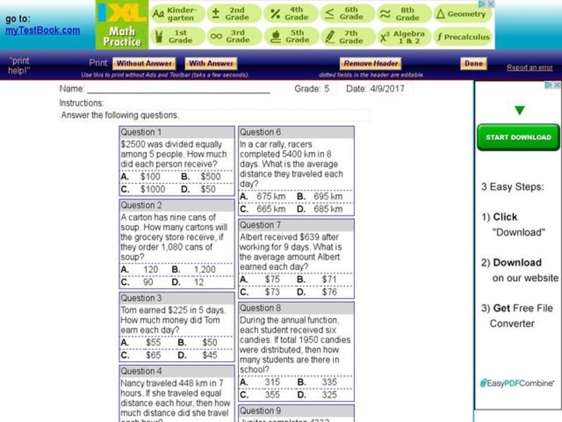 My Test Book: Division Interactive