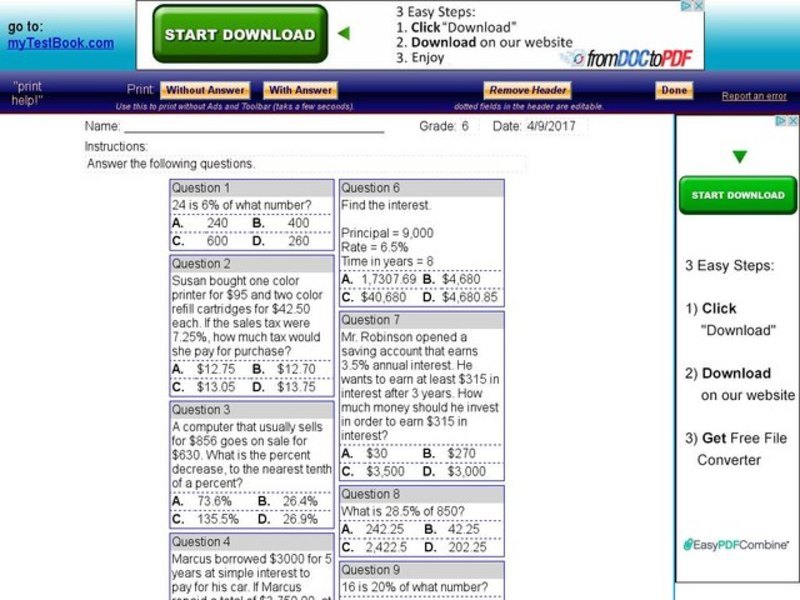 My Test Book: Calculating Percents Interactive