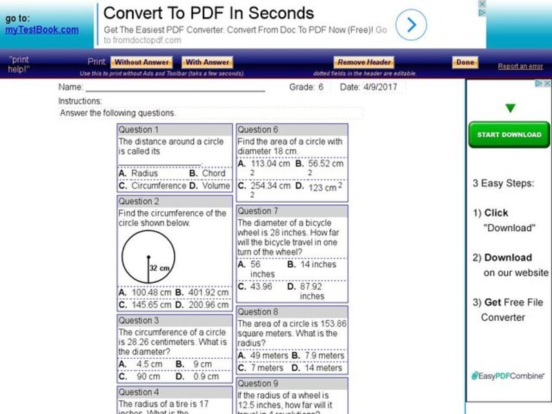 My Test Book: Area and Perimeter Interactive