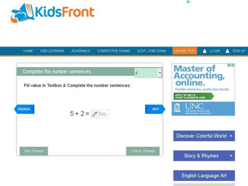 Complete the Number Sentence 6 Interactive