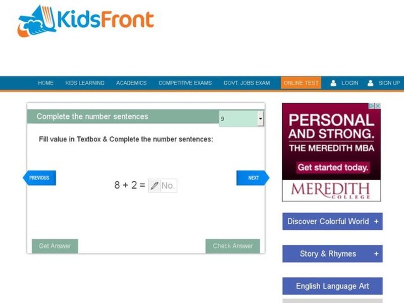 Complete the Number Sentences 9 Interactive
