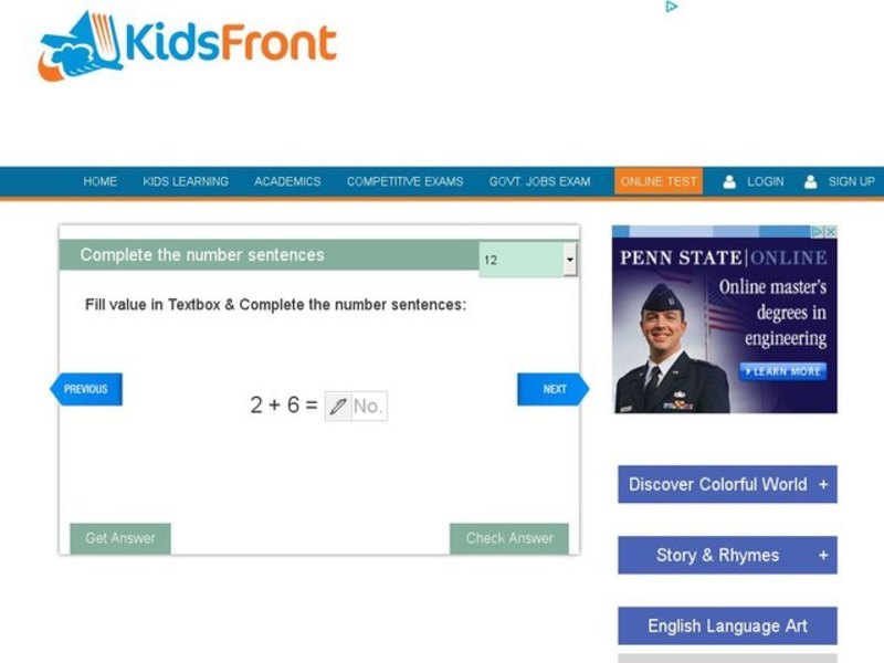 Complete the Number Sentences 12 Interactive