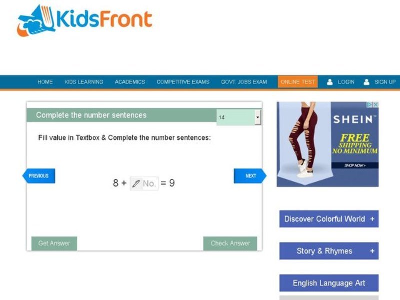 Complete the Number Sentences 14 Interactive