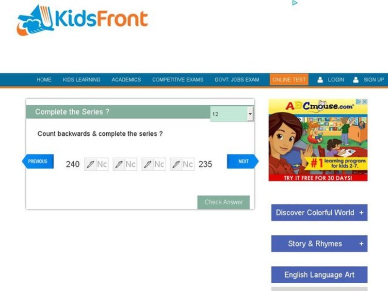 Count Backward and Complete the Series #12 Interactive