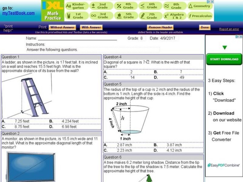 Ten Multiple Choice Length Problems Interactive