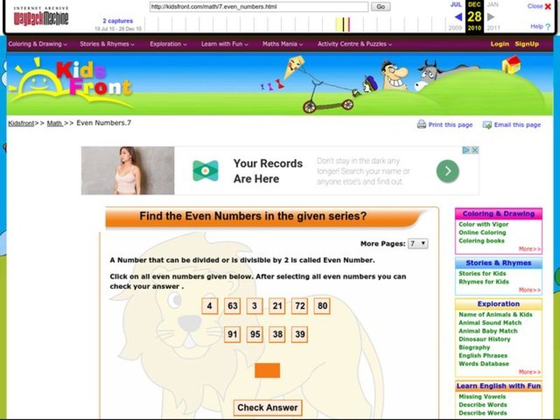 Find the Even Numbers 7 Interactive