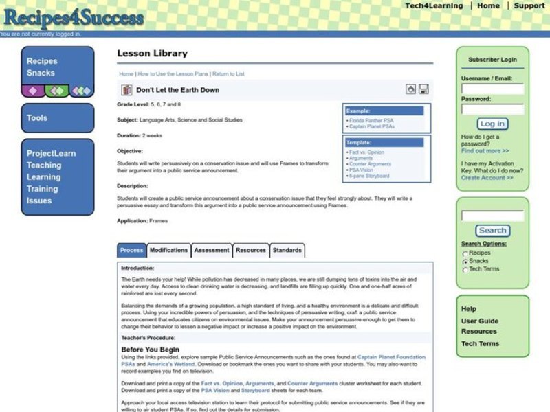 Don't Let the Earth Down Lesson Plan