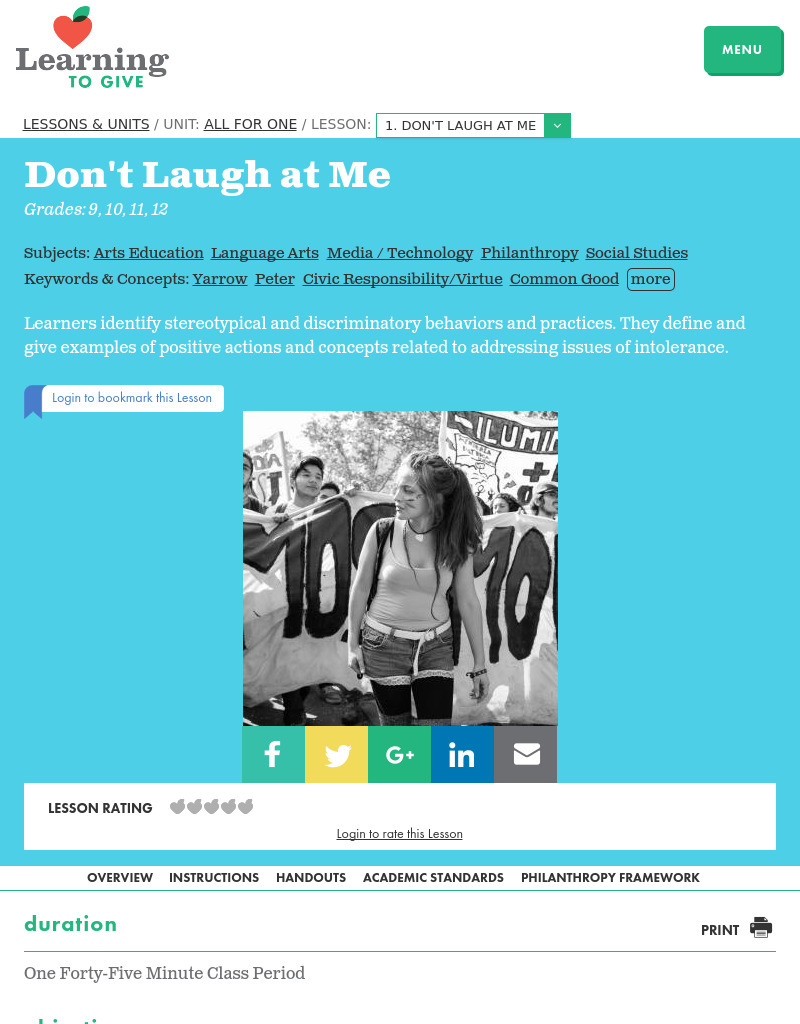 Don't Laugh at Me Lesson Plan