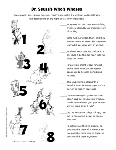 Dr. Seuss's Who's Whoses Worksheet