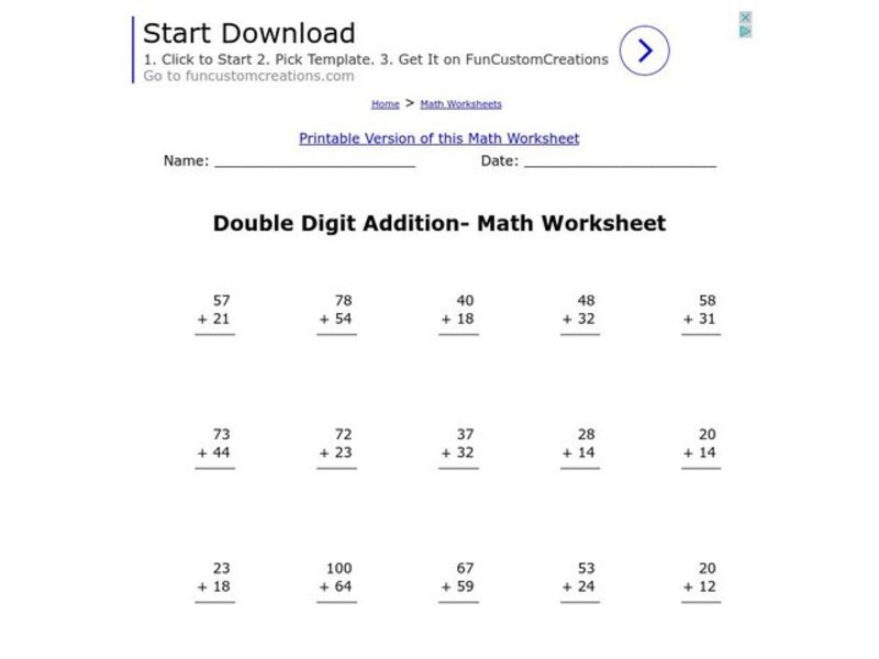 Double Digit Addition Worksheet