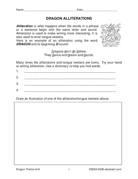 Dragon Alliterations Worksheet