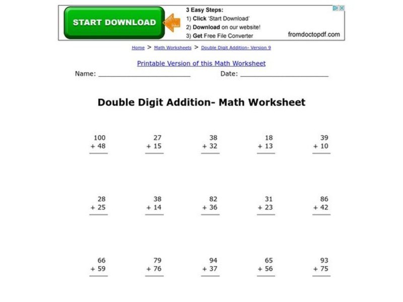Double Digit Addition Worksheet