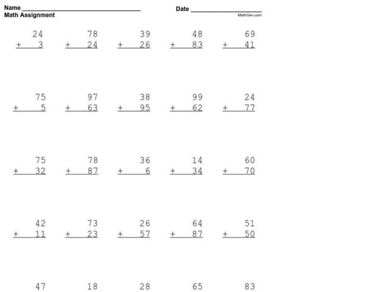 Double Digit Addition Worksheet