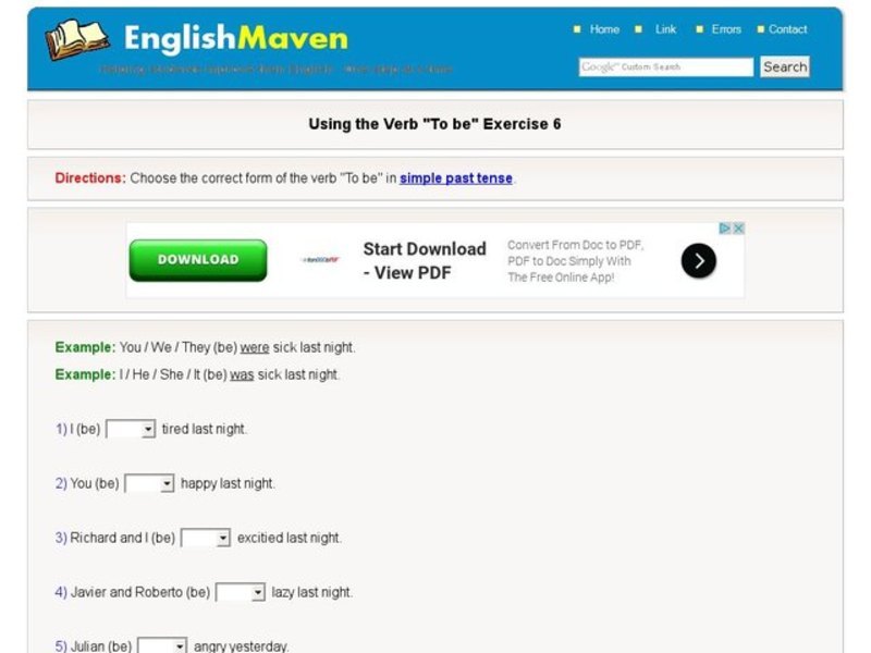 Using the Verb "To be" Exercise 6 Interactive