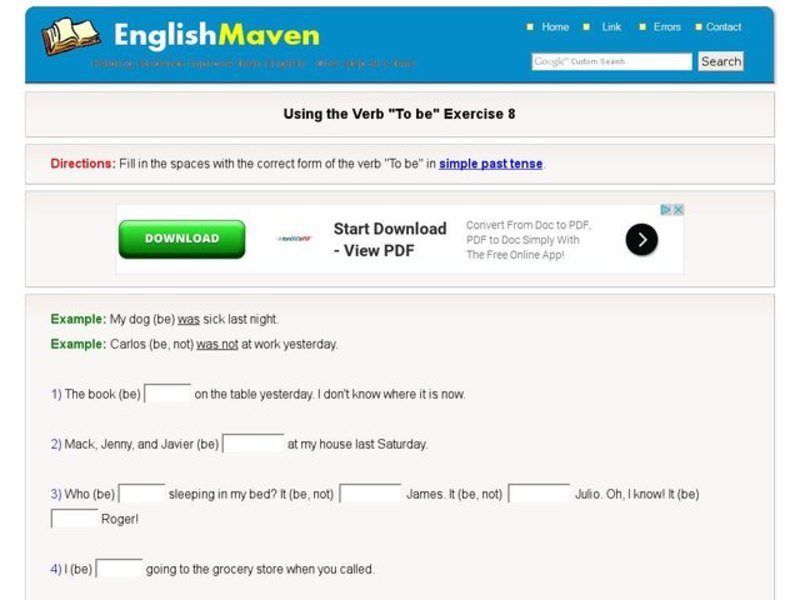 Using the Verb "to be" Exercise 8 Interactive