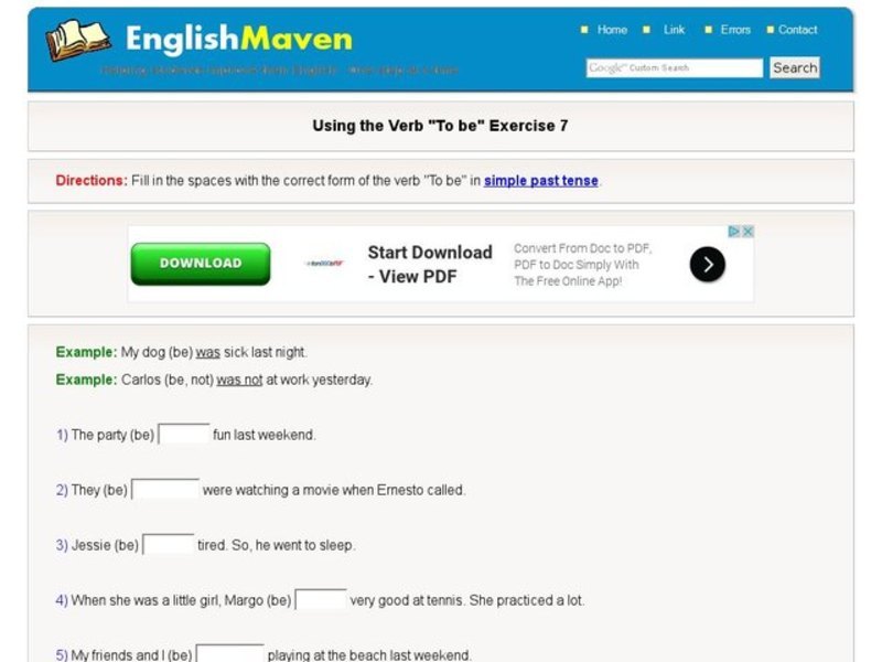 Using the Verb "To be" Exercise 07 Interactive