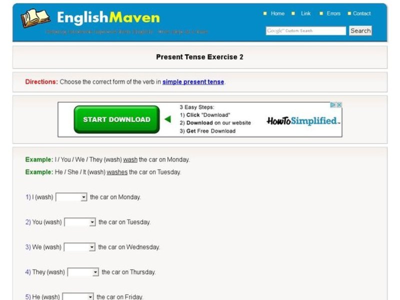 Present Tense Exercise 2 Interactive