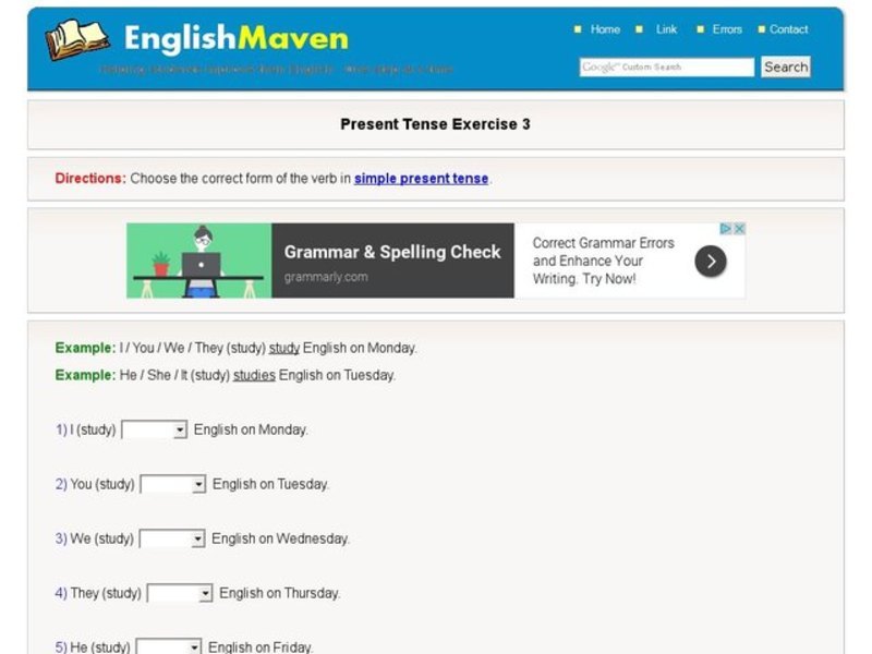 Present Tense Exercise 3 Interactive