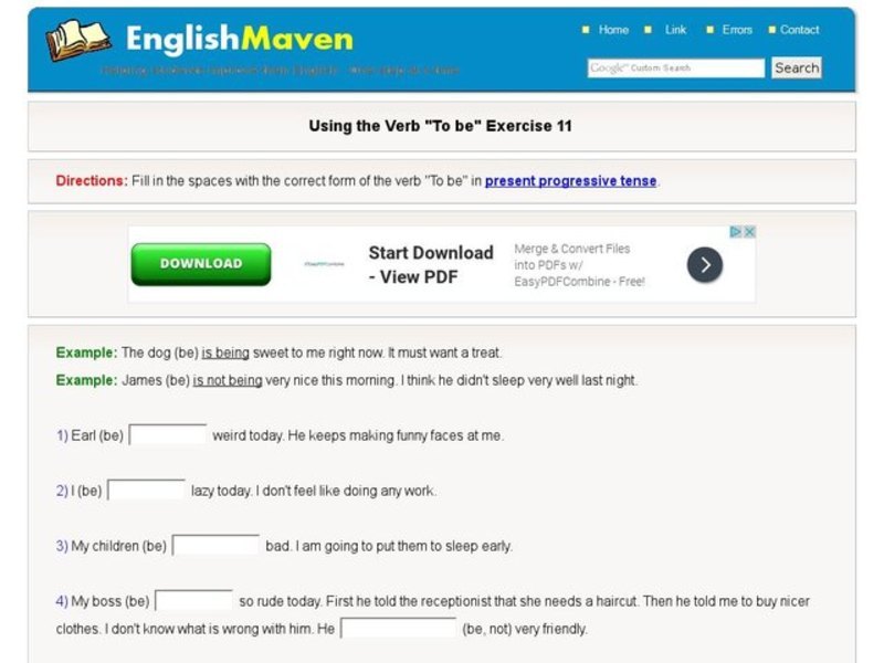 Using the verb "To be" Exercise Interactive