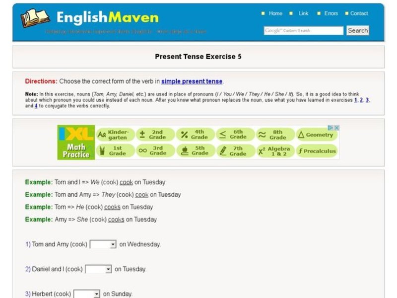 Present Tense Exercise 5 Interactive