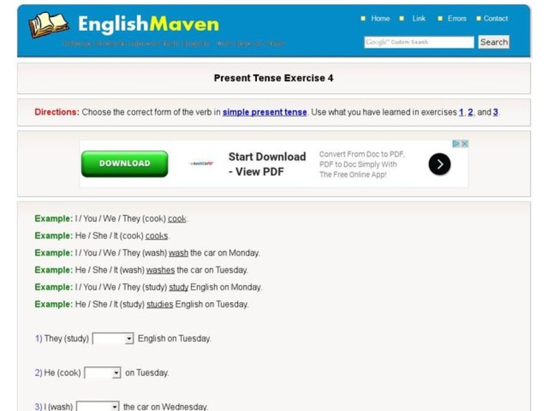 Present Tense Exercise 4 Interactive