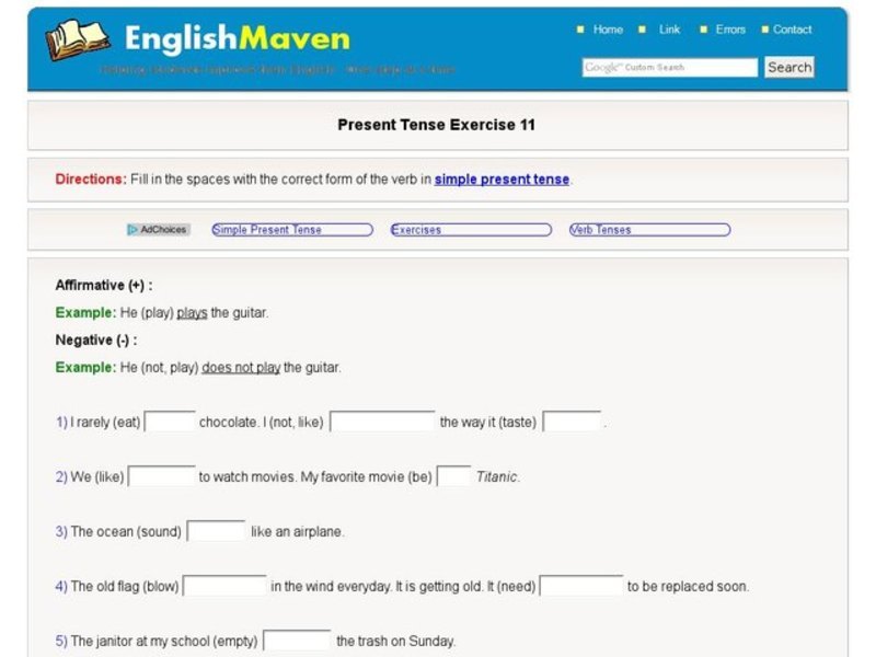 Present Tense Exercise 11 Interactive