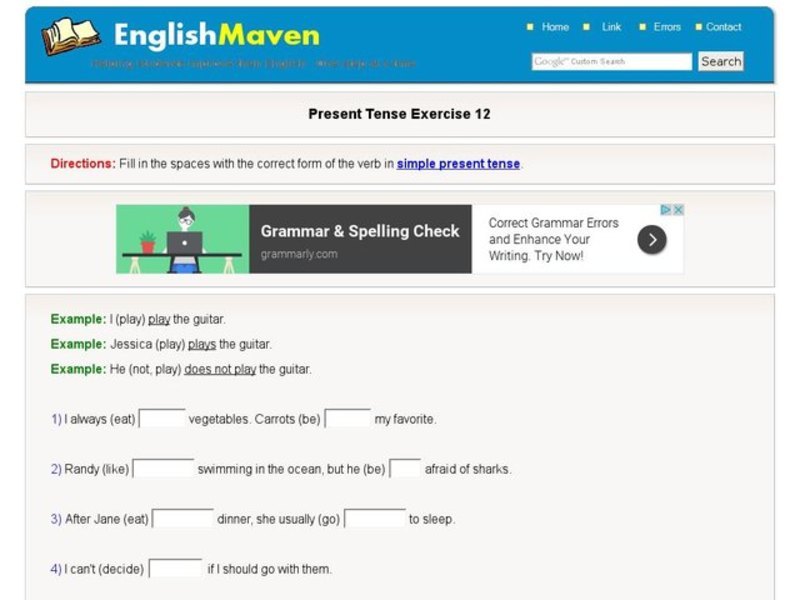 Present Tense Exercise 12 Interactive