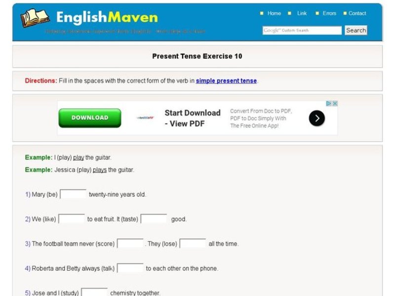 Present Tense Exercise 10 Interactive