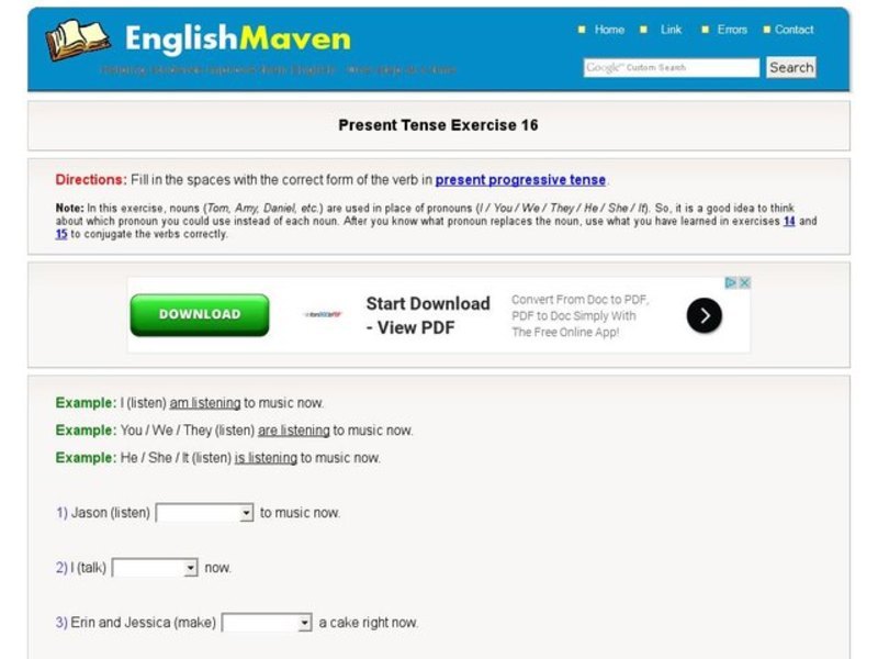 Present Tense Exercise 16 Interactive