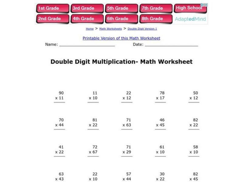 Double Digit Multiplication--Math Worksheet Worksheet