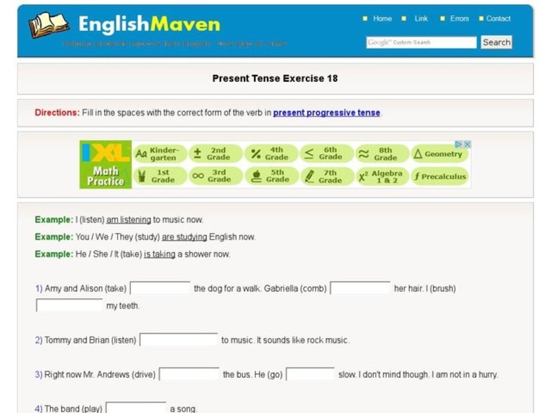 Present Tense Exercise 18 Interactive