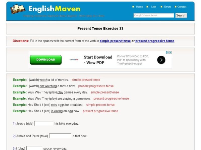 Present Tense Exercise 23 Interactive