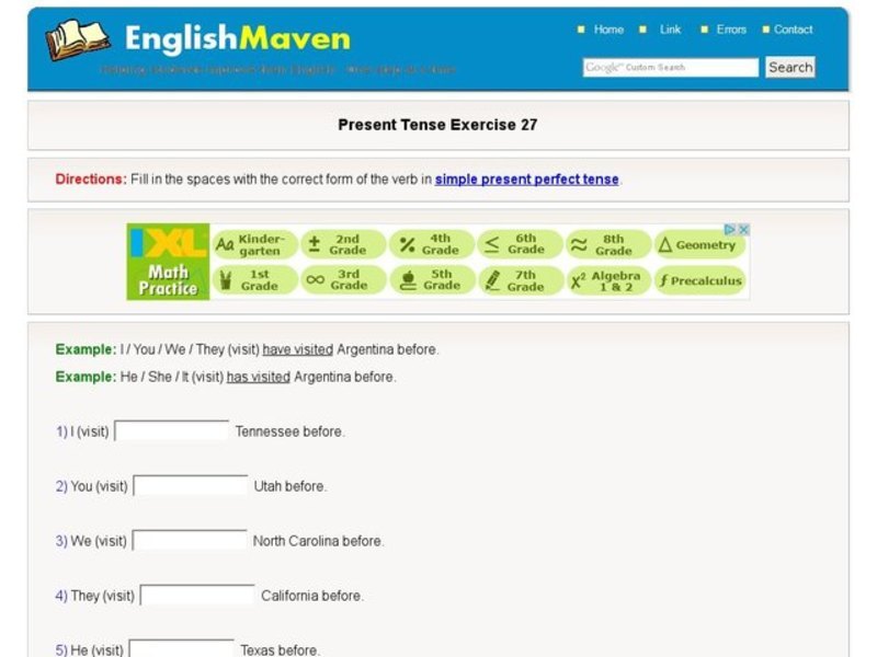 Present Tense Exercise 27 Interactive