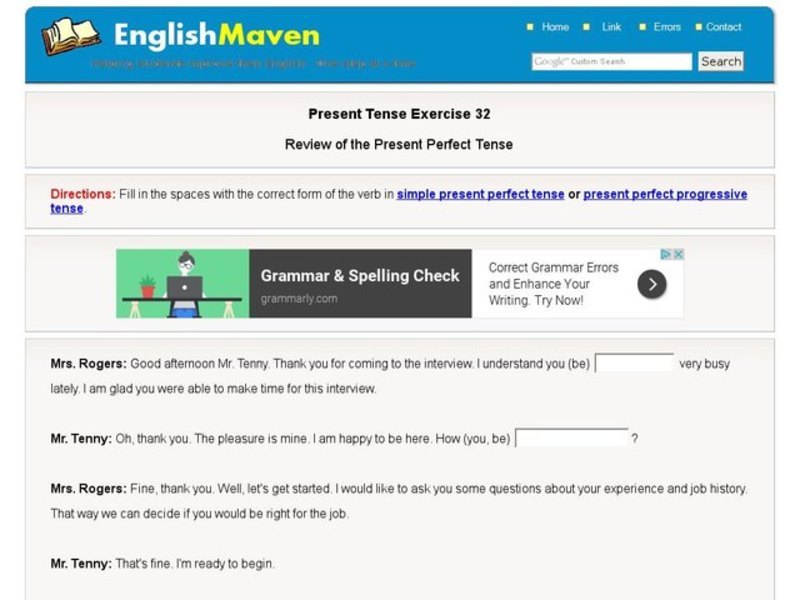 Present Tense Exercise 32:  Review of the Present Perfect Tense Interactive