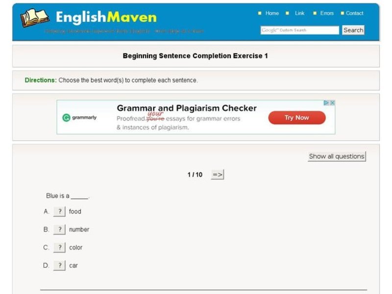 Beginning Sentence Completion: 1 Interactive