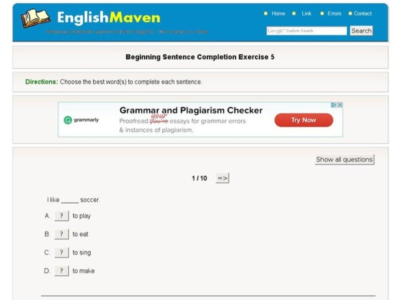 Beginning Sentence Completion: 5 Interactive