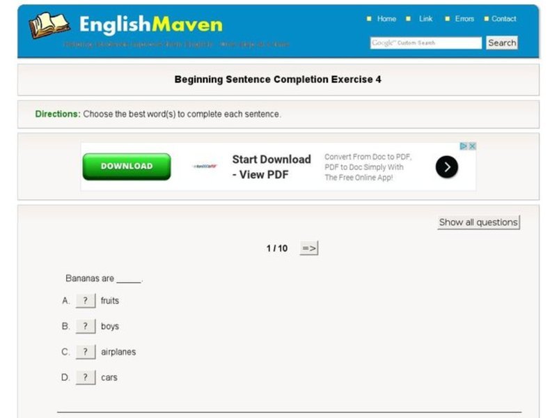 Beginning Sentence Completion: 4 Interactive