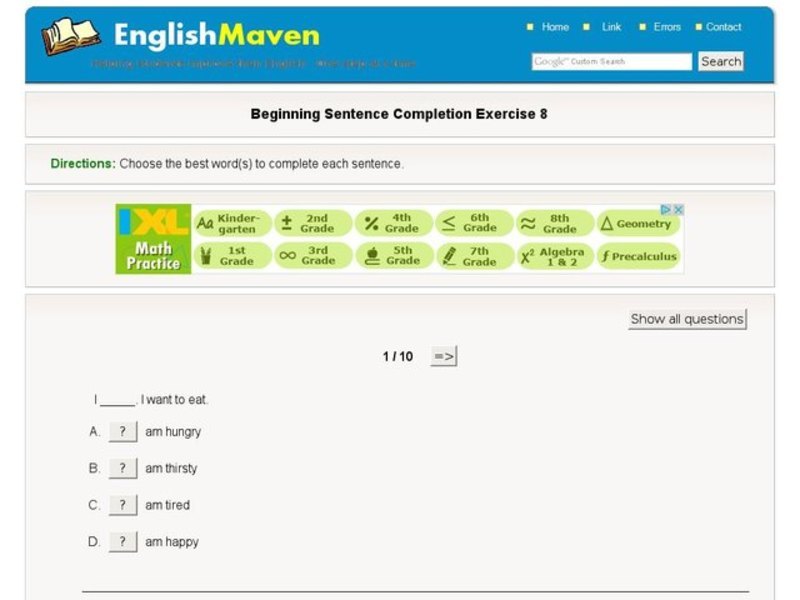 Beginning Sentence Completion Exercise 8 Interactive