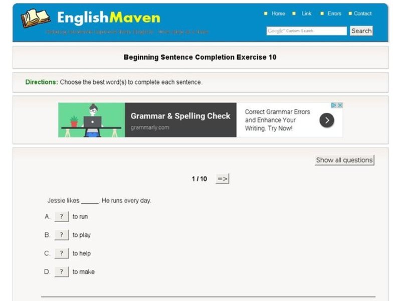 Beginning Sentence Completion Exercise 10 Interactive