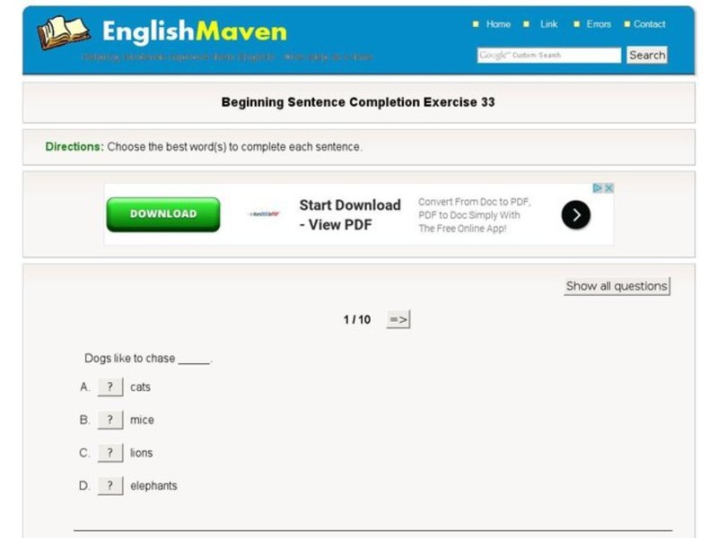 Beginning Sentence Completion: 33 Interactive